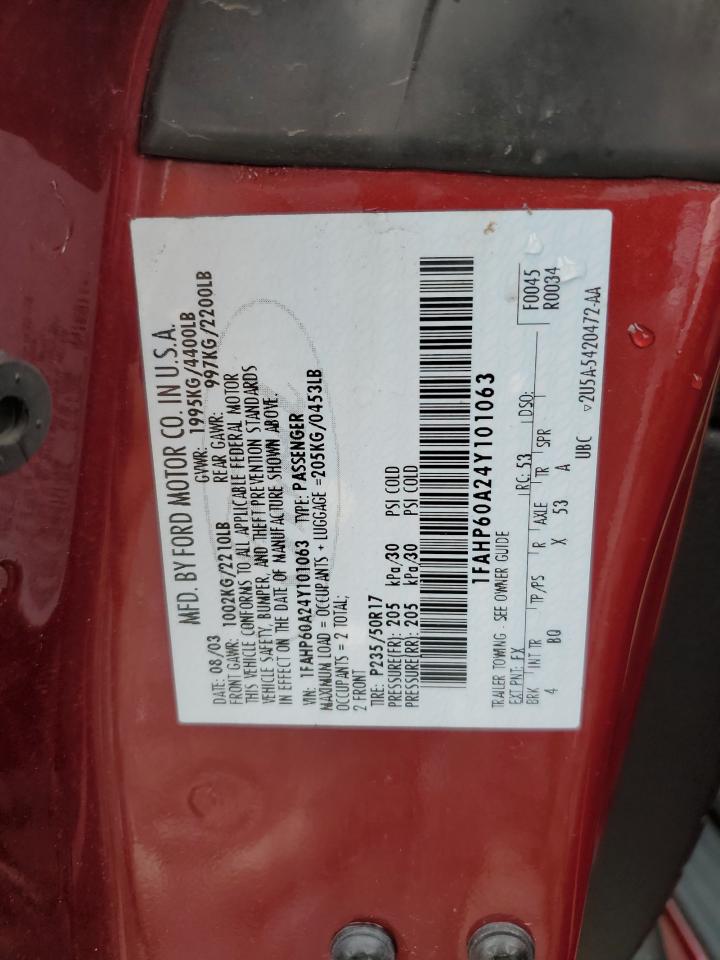 2004 Ford Thunderbird VIN: 1FAHP60A24Y101063 Lot: 85553095