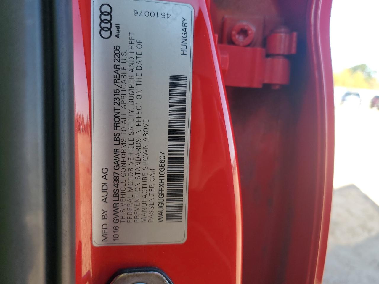 2017 Audi A3 Premium Plus VIN: WAUGUGFFXH1035607 Lot: 82653125