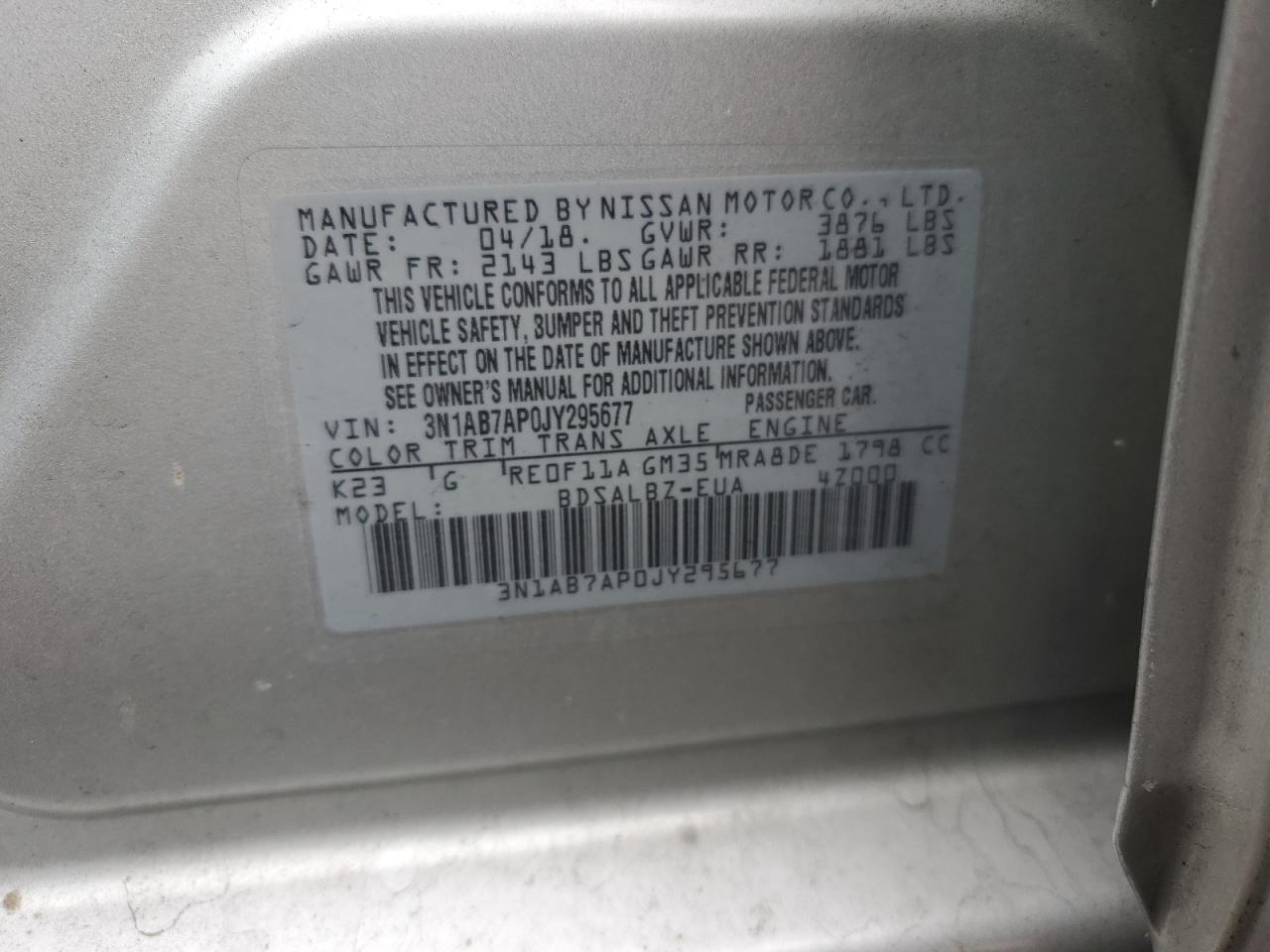 2018 Nissan Sentra S VIN: 3N1AB7AP0JY295677 Lot: 86179555