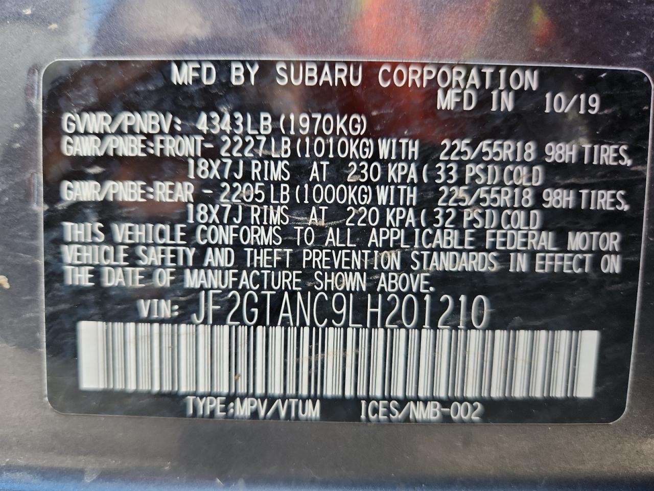 2020 Subaru Crosstrek Limited VIN: JF2GTANC9LH201210 Lot: 81910135