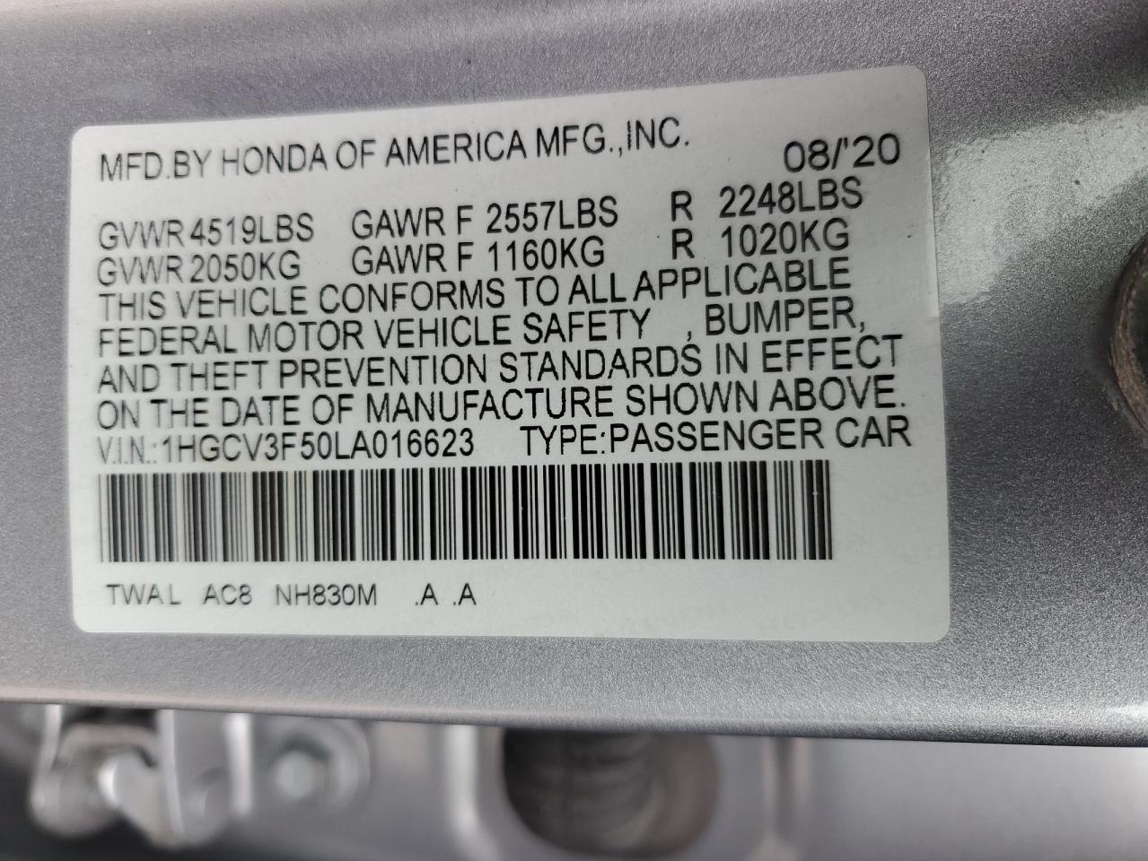 2020 Honda Accord Hybrid Exl VIN: 1HGCV3F50LA016623 Lot: 82634745