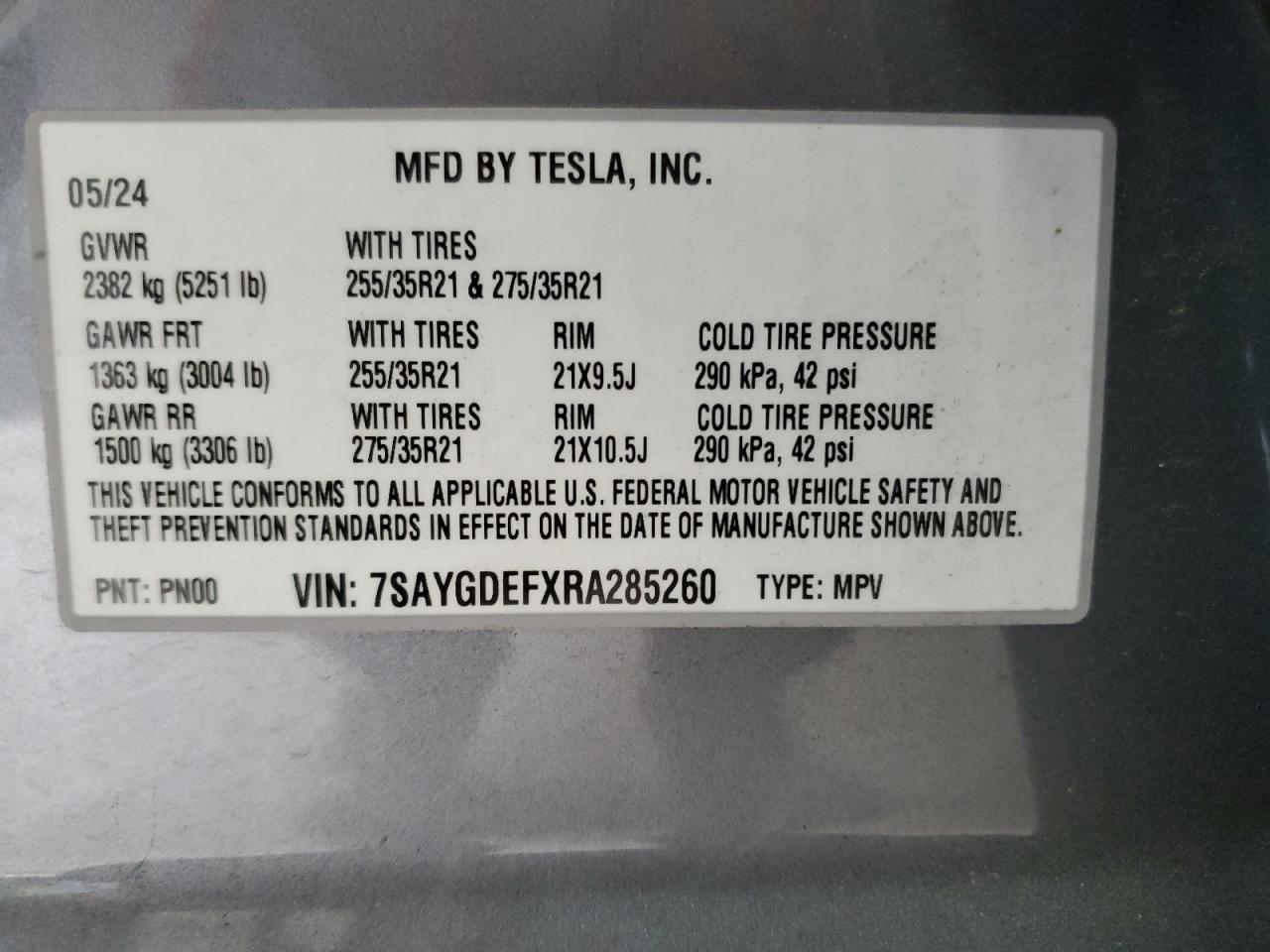 2024 Tesla Model Y VIN: 7SAYGDEFXRA285260 Lot: 84550055