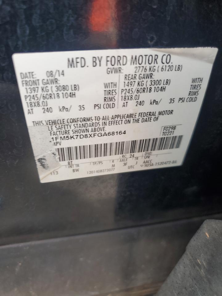 2015 Ford Explorer Xlt VIN: 1FM5K7D8XFGA68164 Lot: 85090615