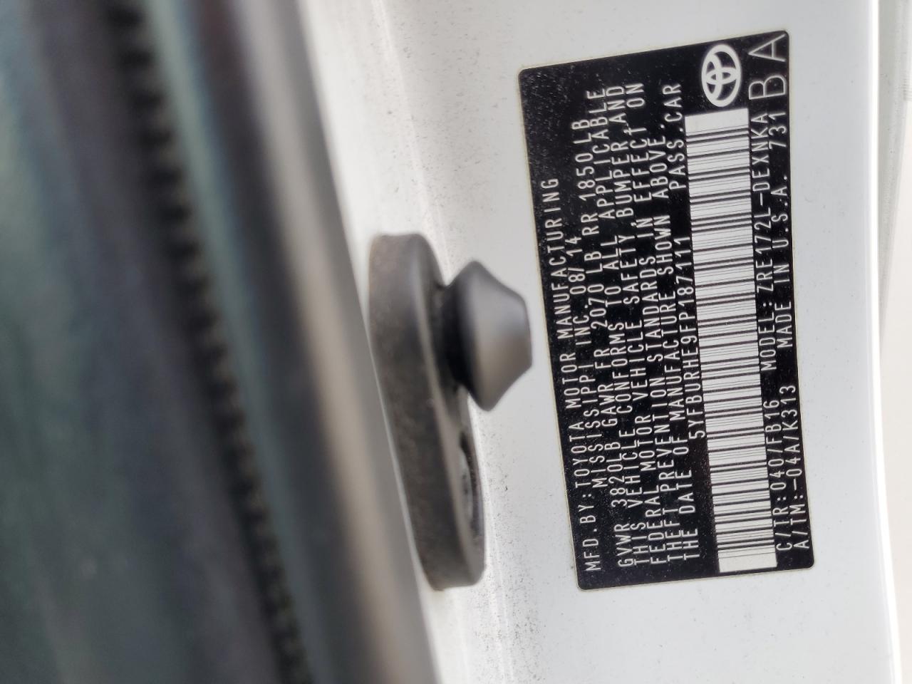 2015 Toyota Corolla L VIN: 5YFBURHE9FP187111 Lot: 82238635