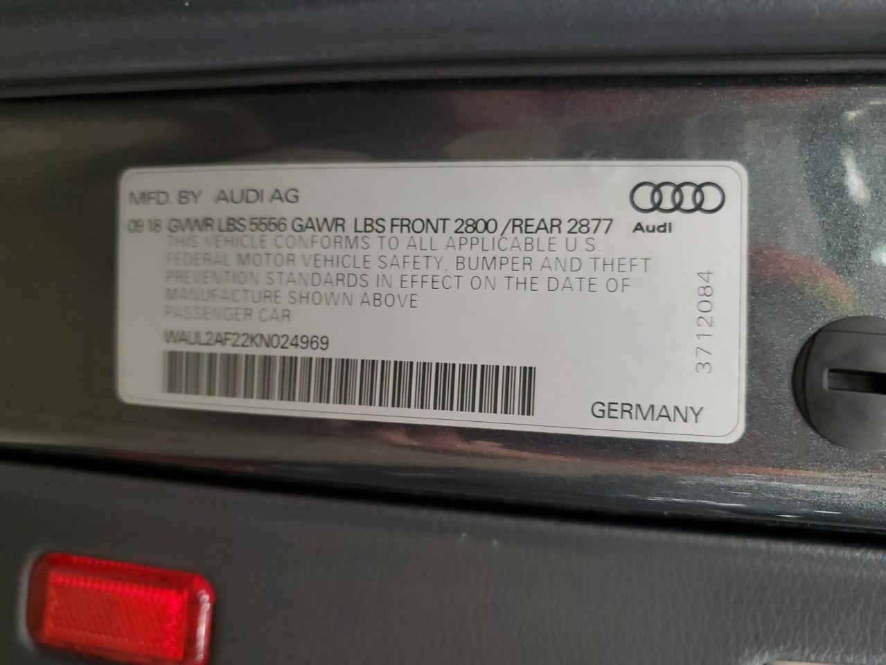 2019 Audi A6 Premium Plus VIN: WAUL2AF22KN024969 Lot: 86667375