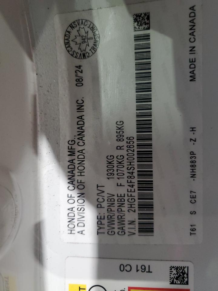 2025 Honda Civic Sport VIN: 2HGFE4F84SH002656 Lot: 85172215