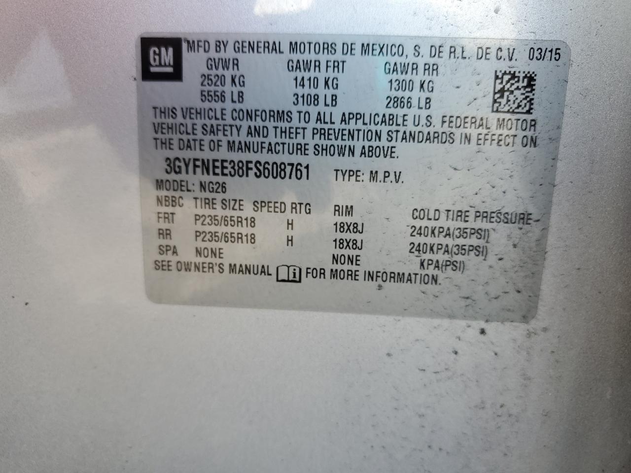 2015 Cadillac Srx Luxury Collection VIN: 3GYFNEE38FS608761 Lot: 84936125