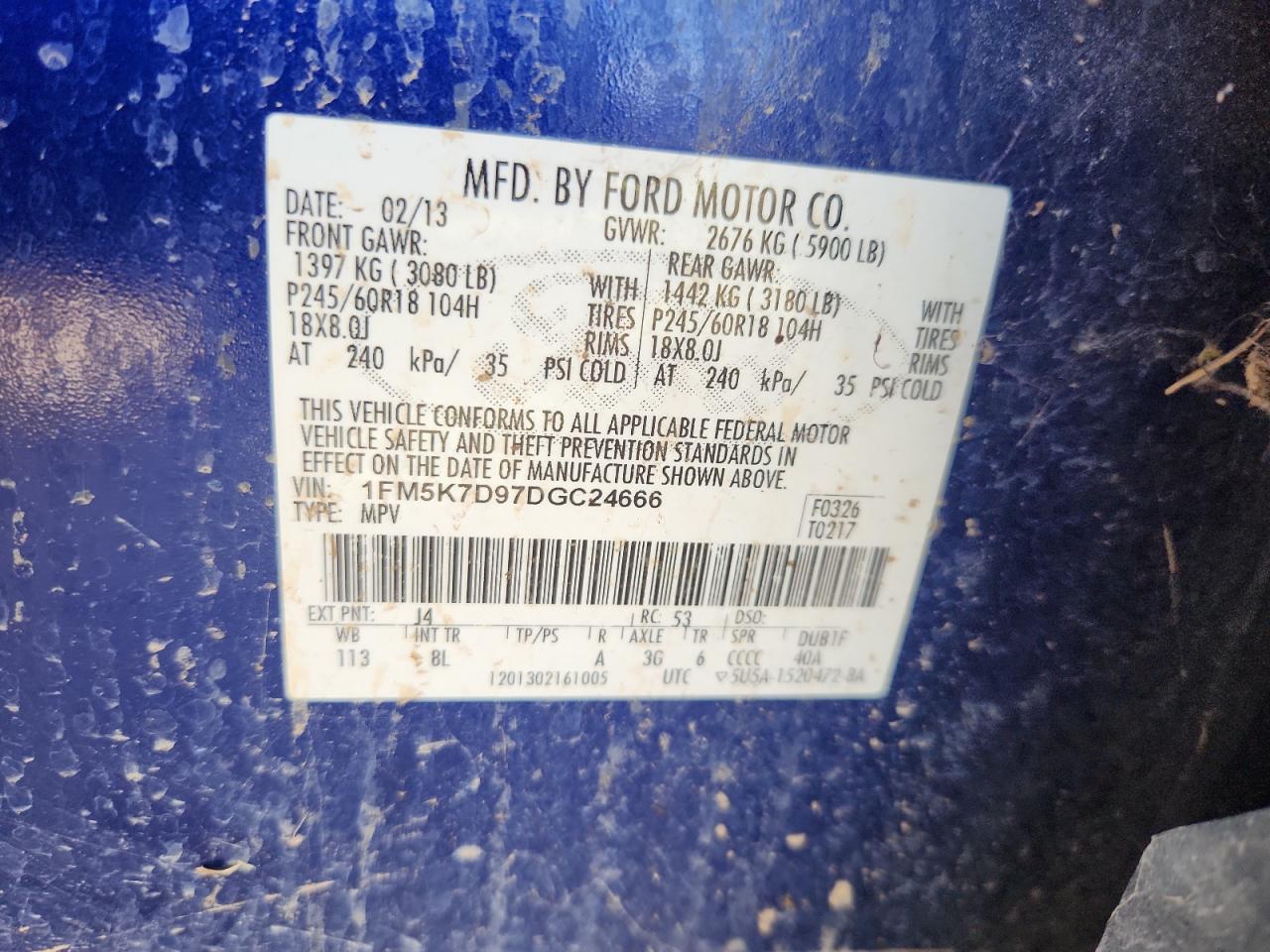 2013 Ford Explorer Xlt VIN: 1FM5K7D97DGC24666 Lot: 81916875