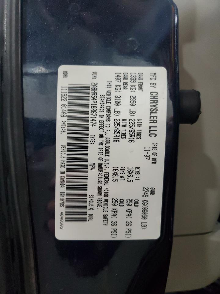 2008 Chrysler Town & Country Touring VIN: 2A8HR54P18R671474 Lot: 85538045