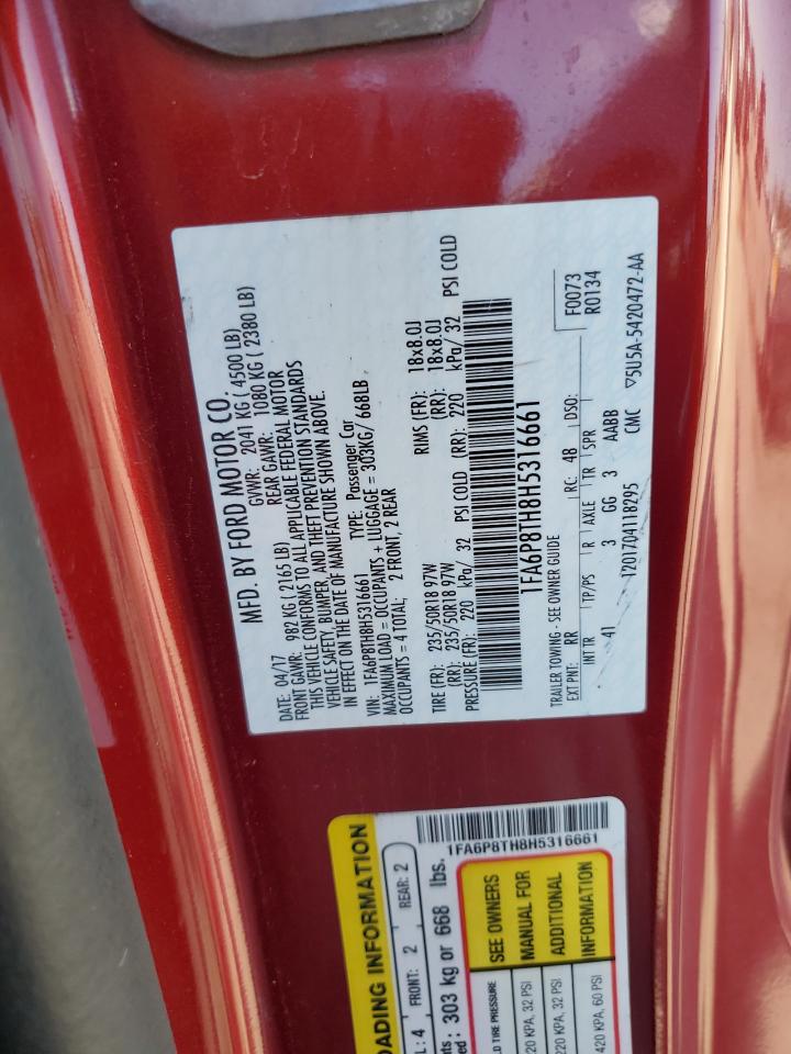 2017 Ford Mustang VIN: 1FA6P8TH8H5316661 Lot: 86065325