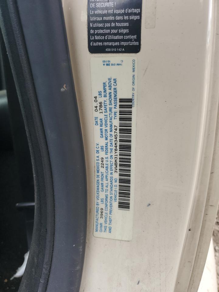 2004 Volkswagen New Beetle Gl VIN: 3VWBM31Y84M345747 Lot: 90400155