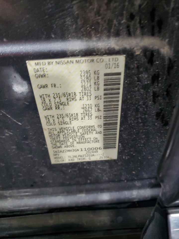 2016 Nissan Murano S VIN: 5N1AZ2MH3GN110006 Lot: 86479125