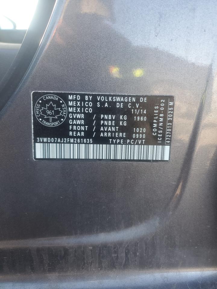2015 Volkswagen Jetta Se VIN: 3VWD07AJ2FM261635 Lot: 84598955