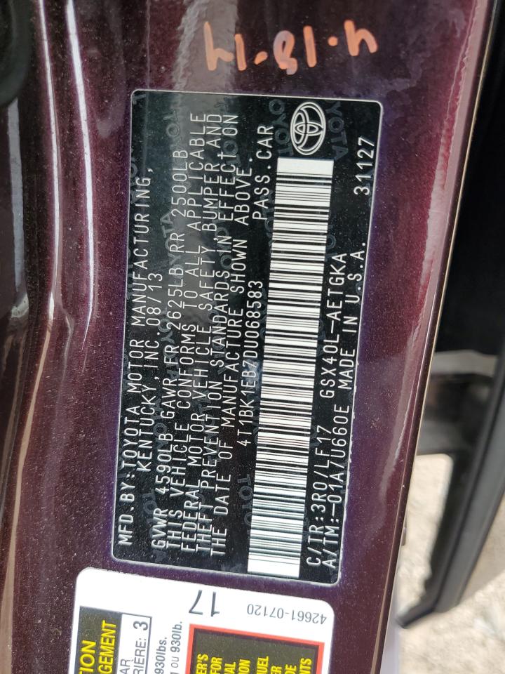 2013 Toyota Avalon Base VIN: 4T1BK1EB7DU068583 Lot: 82453035