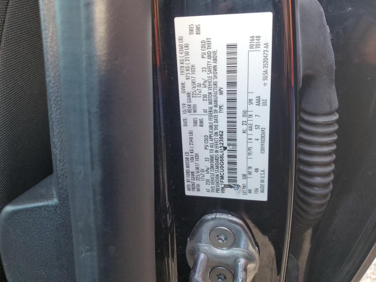 2020 Ford Escape Se VIN: 1FMCU0G68LUA23062 Lot: 82219715