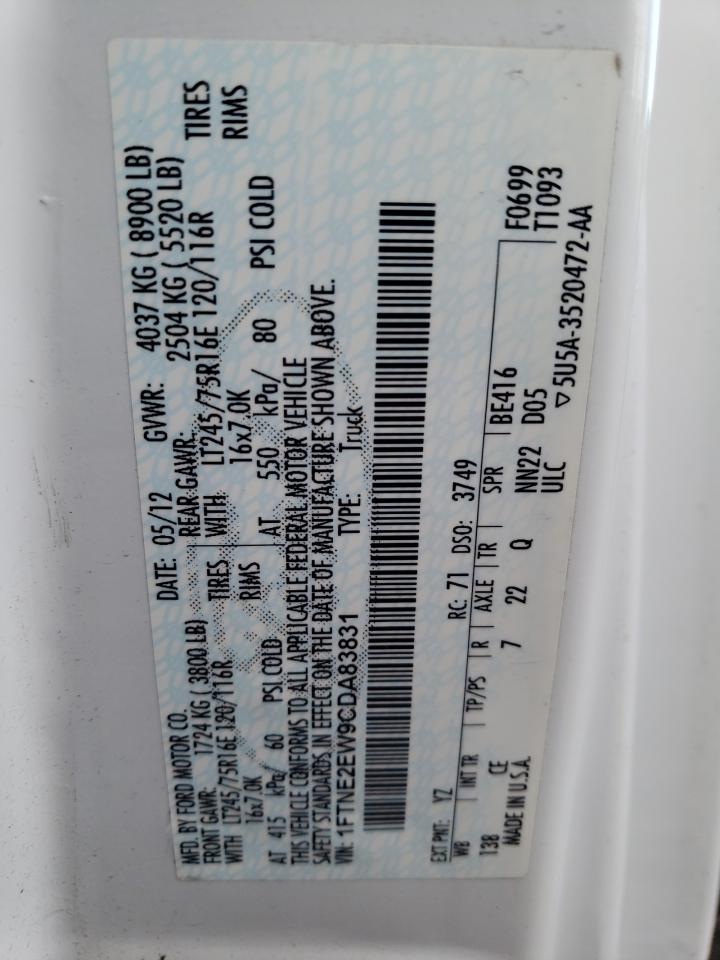 2012 Ford Econoline E250 Van VIN: 1FTNE2EW9CDA83831 Lot: 85913835