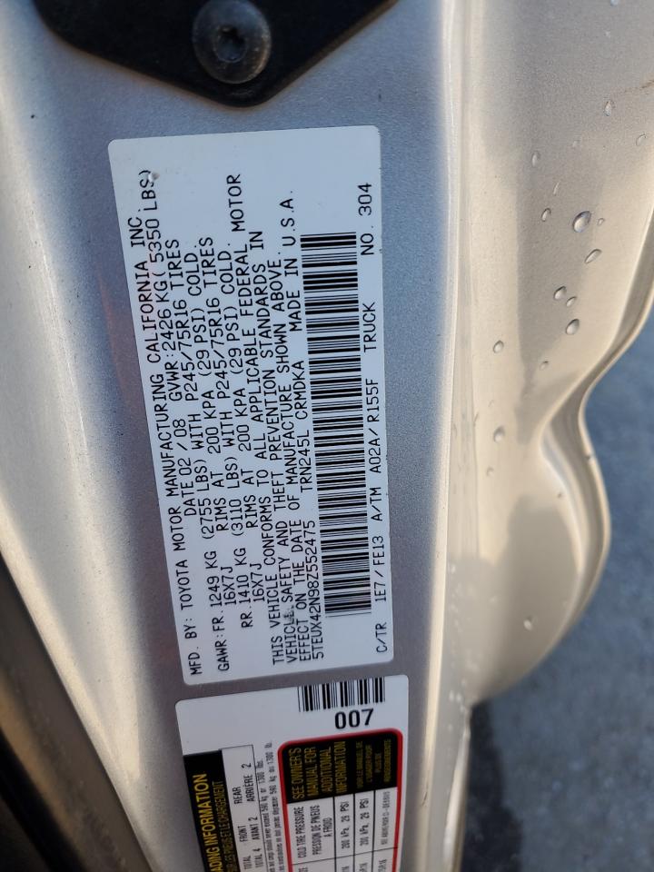 2008 Toyota Tacoma Access Cab VIN: 5TEUX42N98Z552475 Lot: 87235795