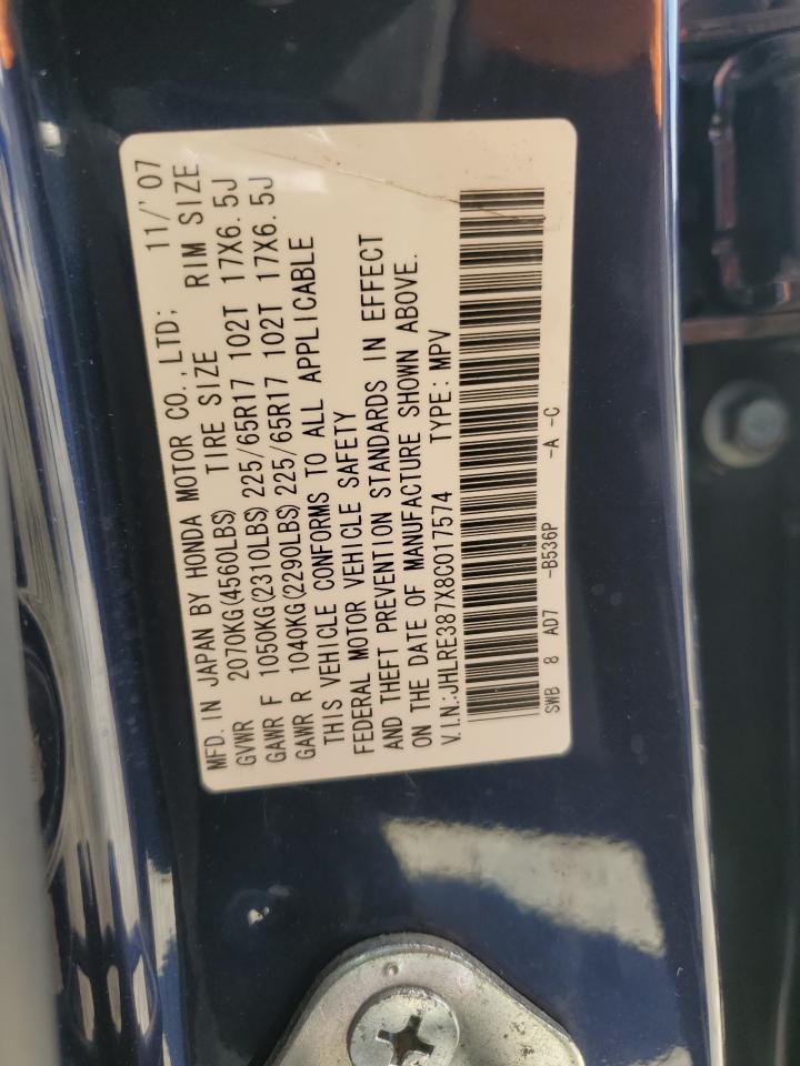 2008 Honda Cr-V Exl VIN: JHLRE387X8C017574 Lot: 85119085