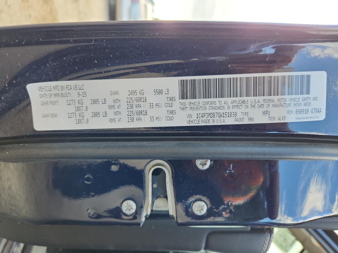 2016 Jeep Cherokee Limited VIN: 1C4PJMDB7GW151830 Lot: 81977475