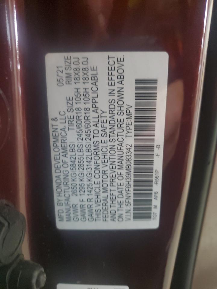 2021 Honda Pilot Ex VIN: 5FNYF6H39MB083342 Lot: 87424945