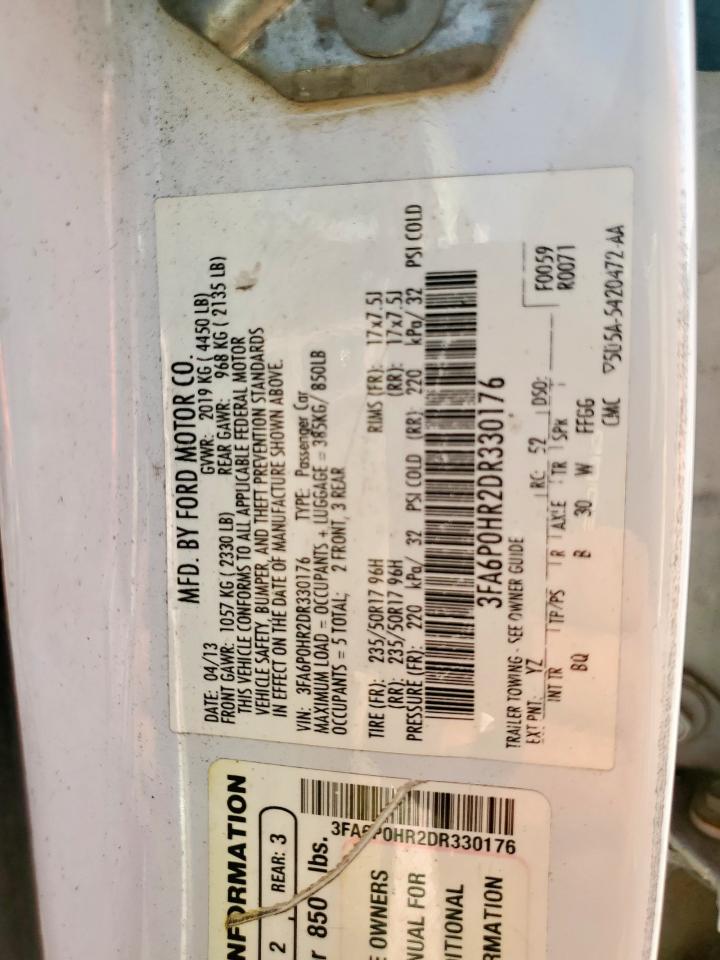 2013 Ford Fusion Se VIN: 3FA6P0HR2DR330176 Lot: 82451685