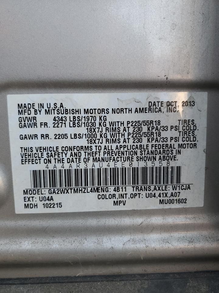 2014 Mitsubishi Outlander Sport Es VIN: 4A4AR3AU4EE013558 Lot: 85278305