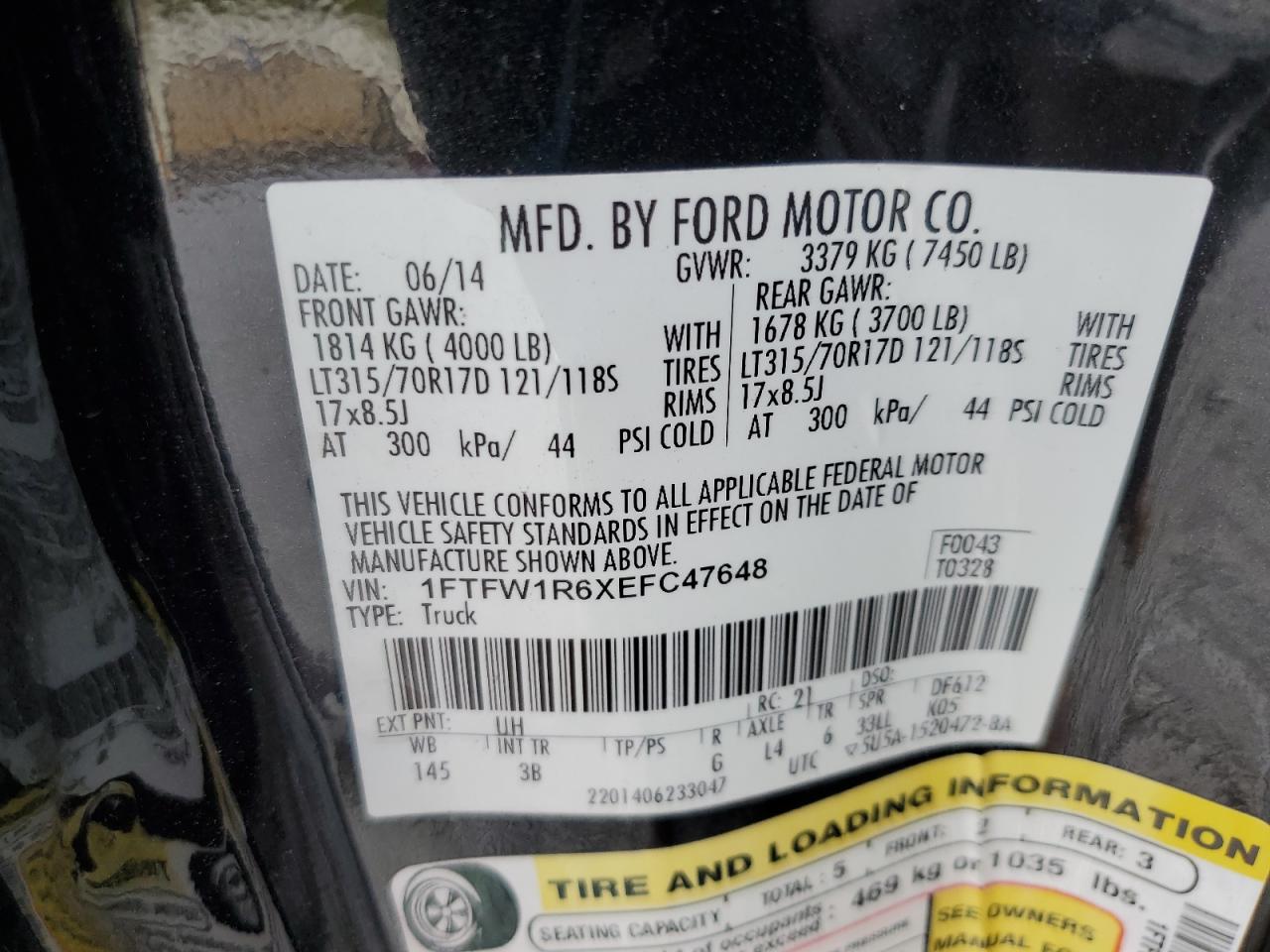 2014 Ford F150 Svt Raptor VIN: 1FTFW1R6XEFC47648 Lot: 85737035