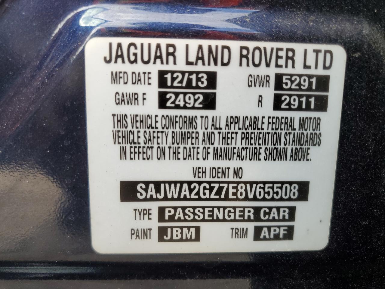 2014 Jaguar Xjl Portfolio VIN: SAJWA2GZ7E8V65508 Lot: 84867505