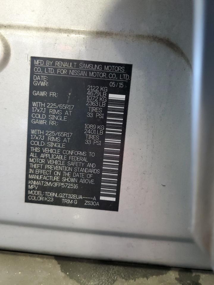 2015 Nissan Rogue S VIN: KNMAT2MV3FP572516 Lot: 85838685