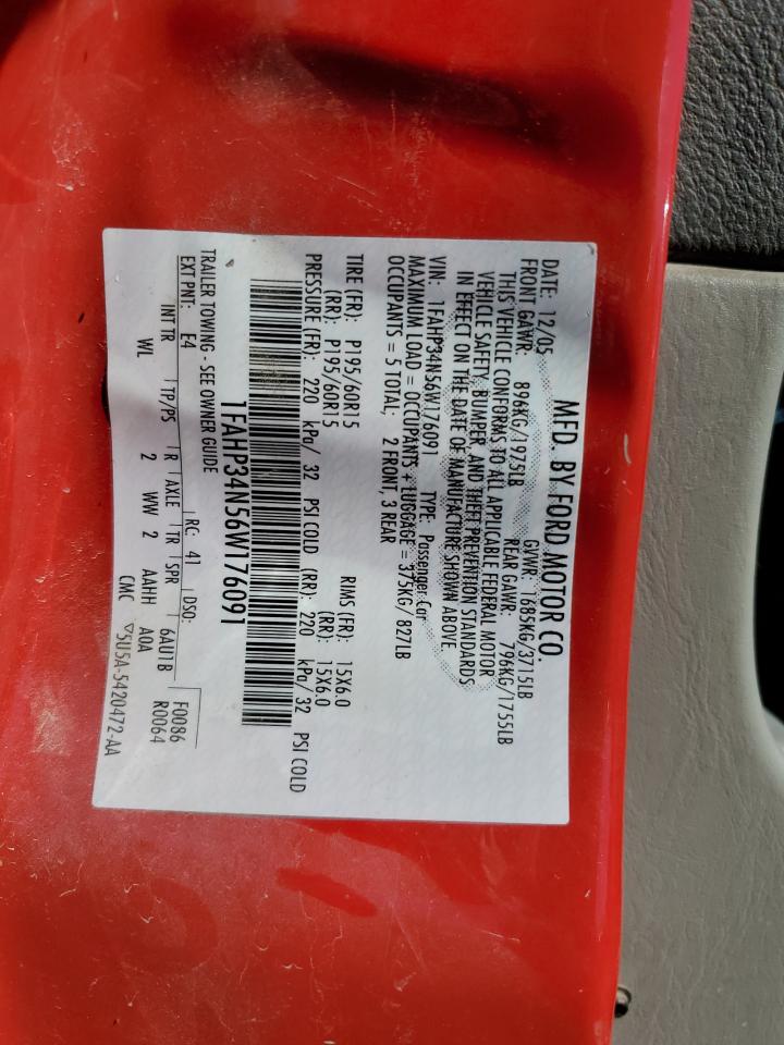 2006 Ford Focus Zx4 VIN: 1FAHP34N56W176091 Lot: 85517485