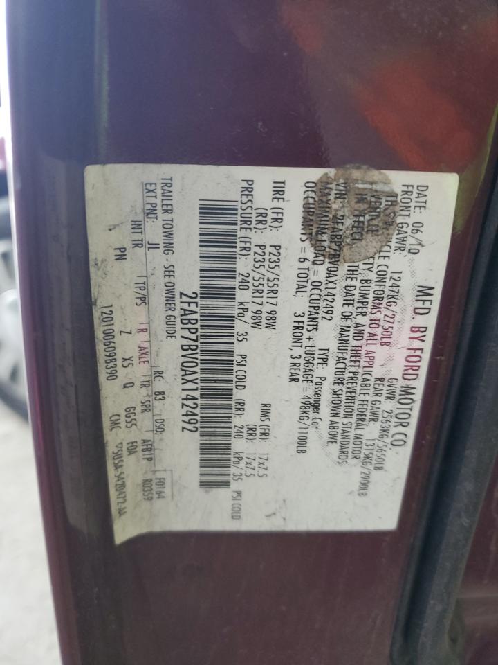 2010 Ford Crown Victoria Police Interceptor VIN: 2FABP7BV0AX142492 Lot: 90099395