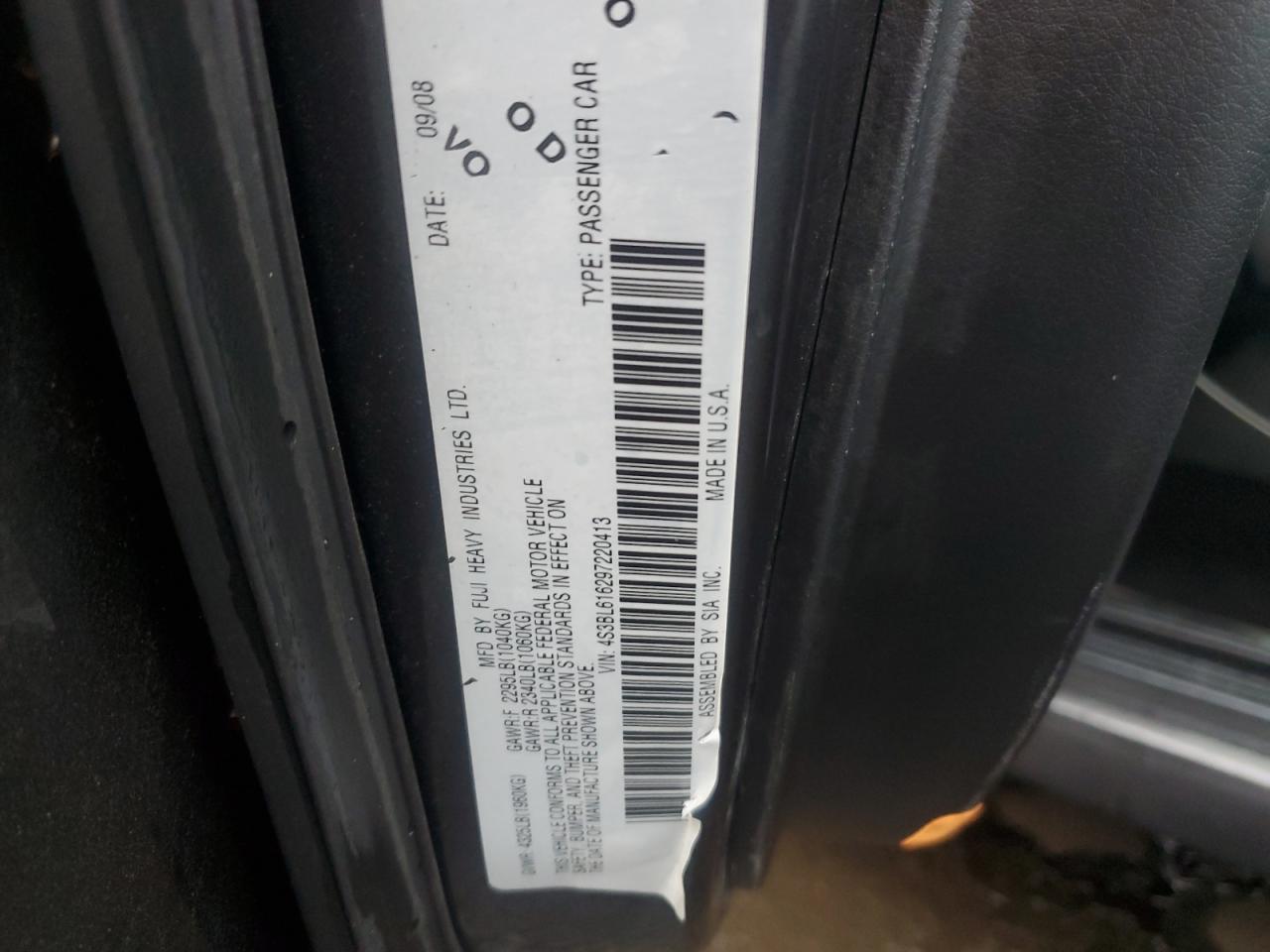 2009 Subaru Legacy 2.5I VIN: 4S3BL616297220413 Lot: 90396595