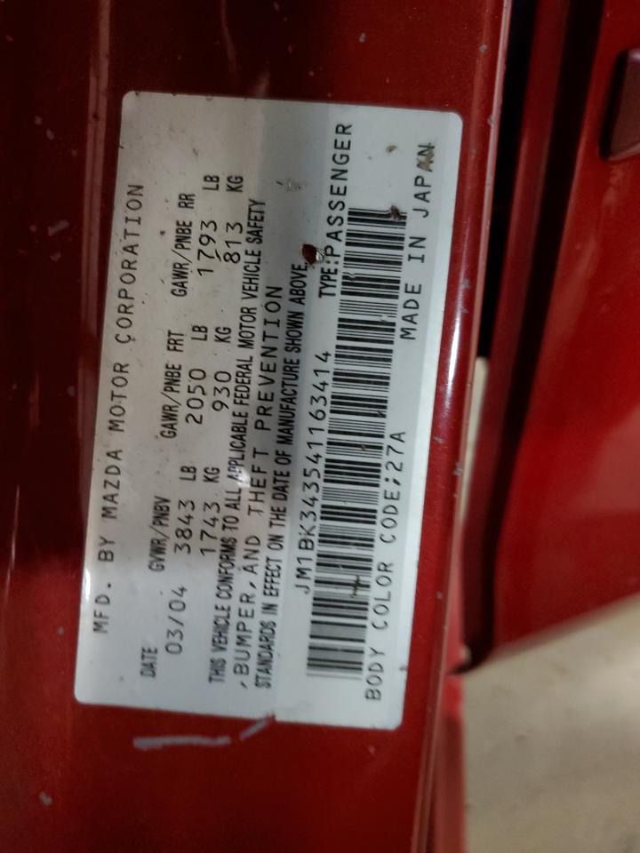 2004 Mazda 3 Hatchback VIN: JM1BK343541163414 Lot: 86097975