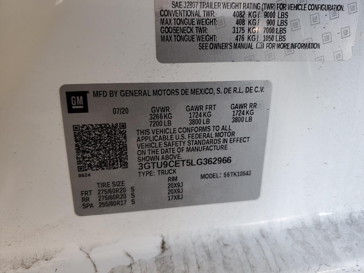 2020 GMC Sierra K1500 Elevation VIN: 3GTU9CET5LG362966 Lot: 82193985