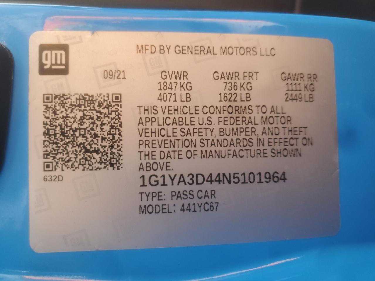 2022 Chevrolet Corvette Stingray 1Lt VIN: 1G1YA3D44N5101964 Lot: 86149155