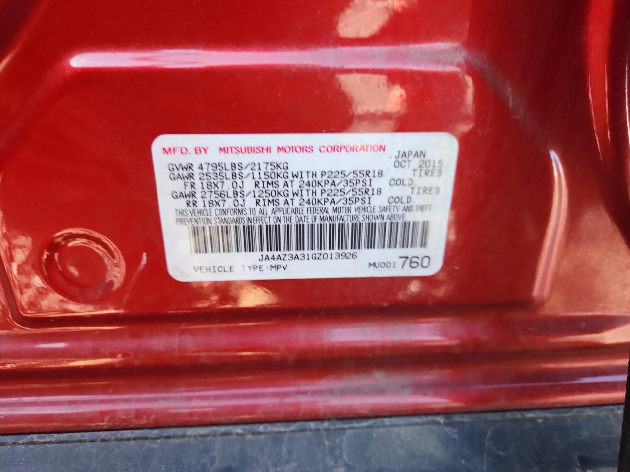 2016 Mitsubishi Outlander Se VIN: JA4AZ3A31GZ013926 Lot: 90615005