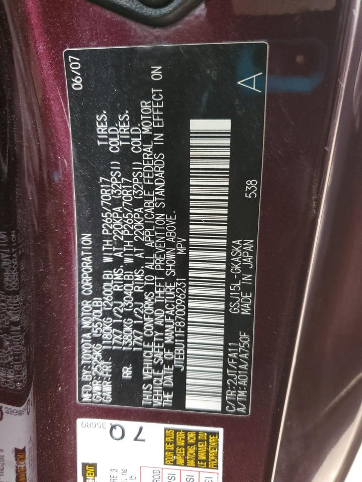 2007 Toyota Fj Cruiser VIN: JTEBU11F870096231 Lot: 85921325