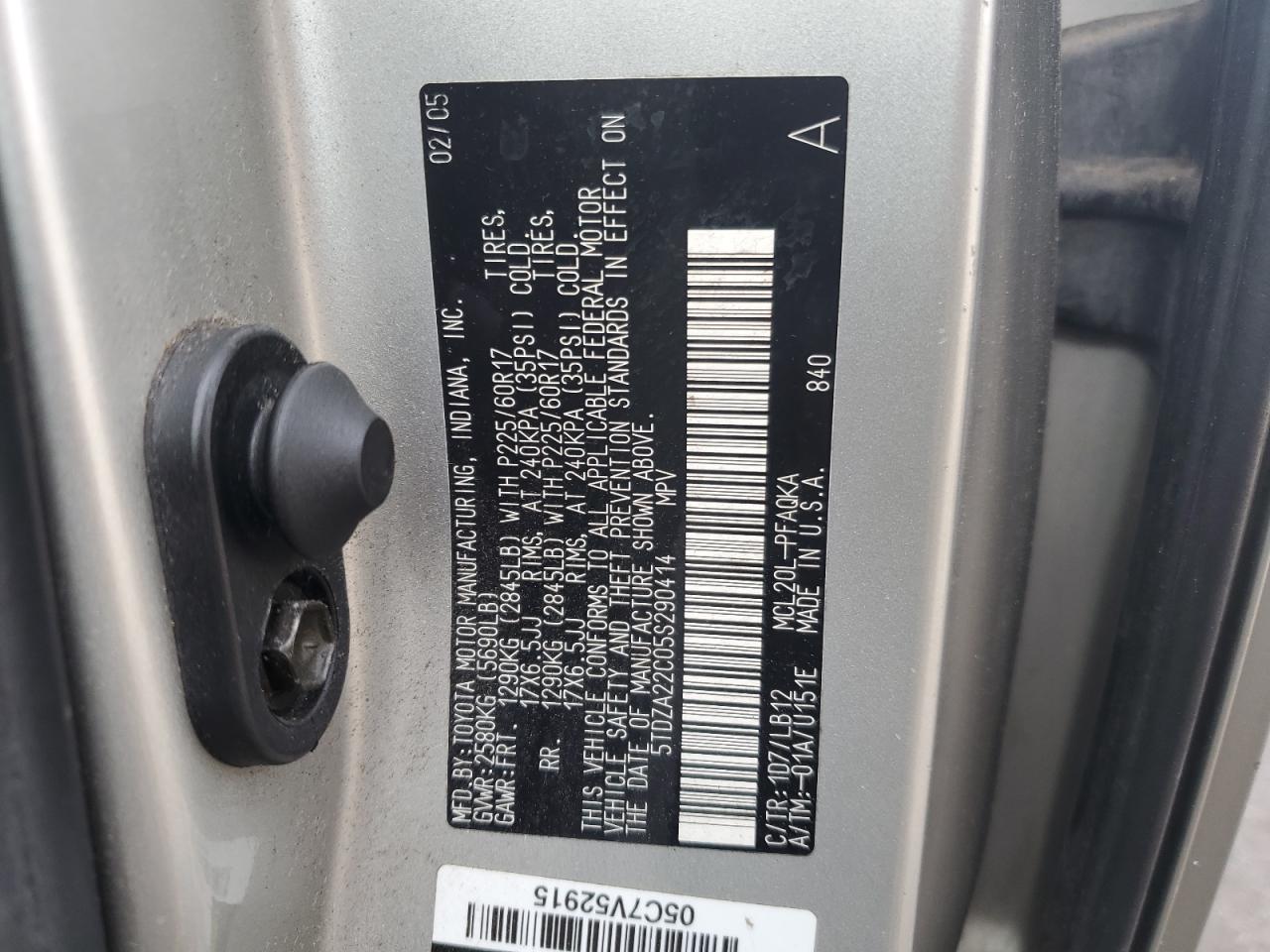2005 Toyota Sienna Xle VIN: 5TDZA22C05S290414 Lot: 86851595