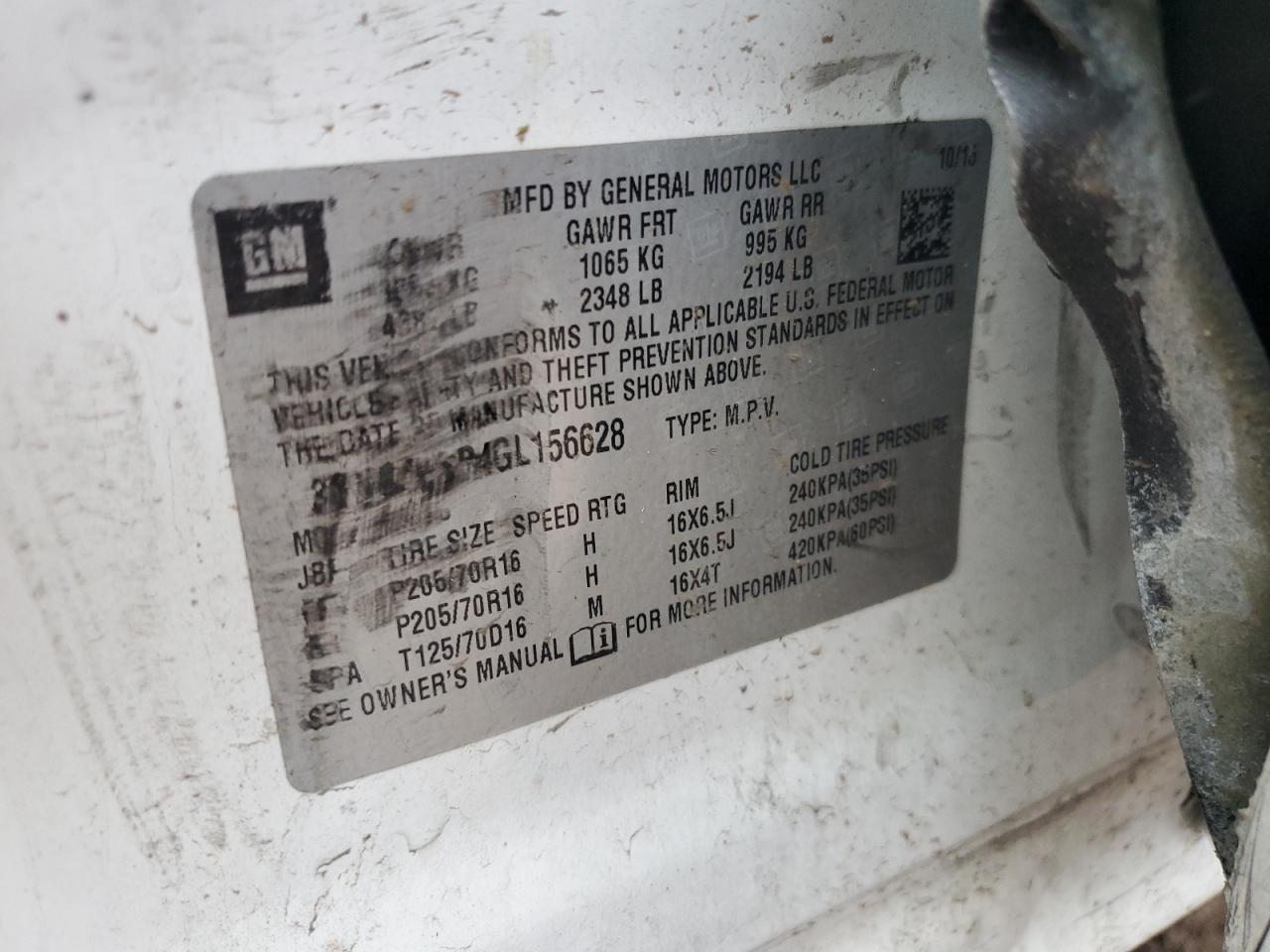 2016 Chevrolet Trax 1Lt VIN: 3GNCJPSB4GL156628 Lot: 85531735