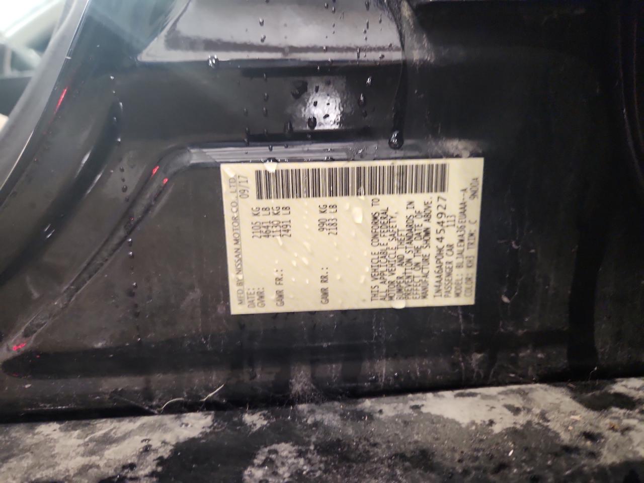 2017 Nissan Maxima 3.5S VIN: 1N4AA6AP0HC454927 Lot: 85276055