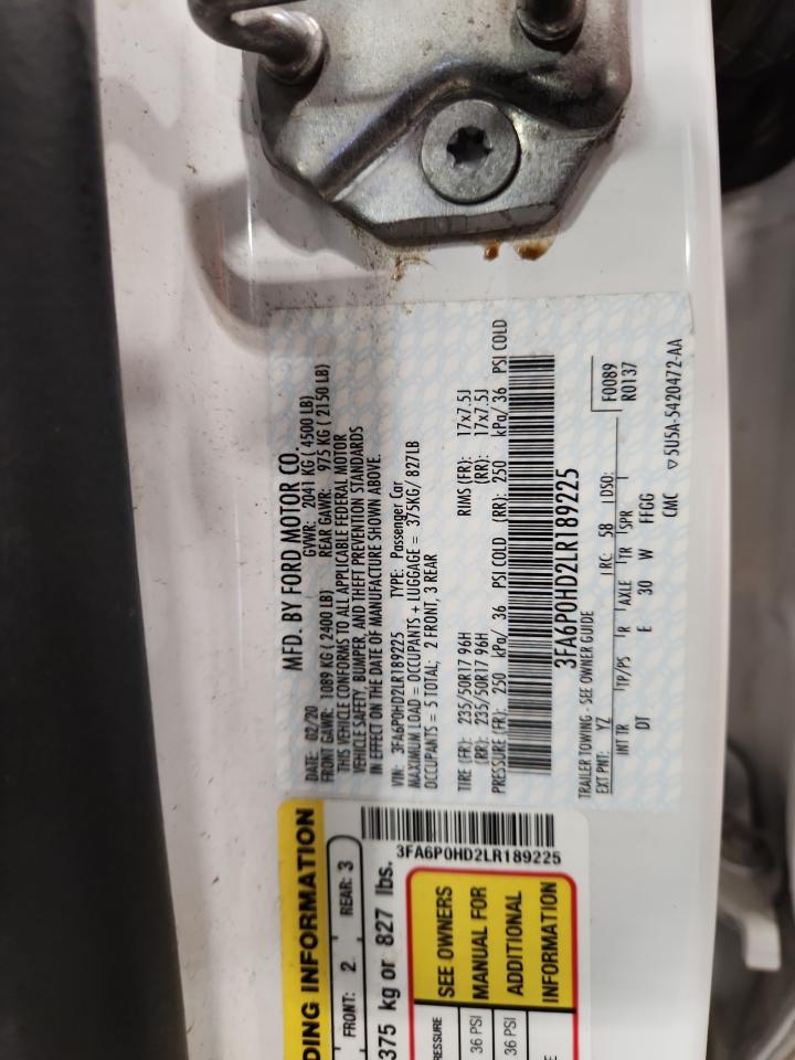 2020 Ford Fusion Se VIN: 3FA6P0HD2LR189225 Lot: 85289635