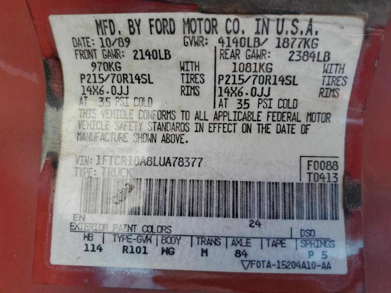 1990 Ford Ranger VIN: 1FTCR10A8LUA78377 Lot: 90942635