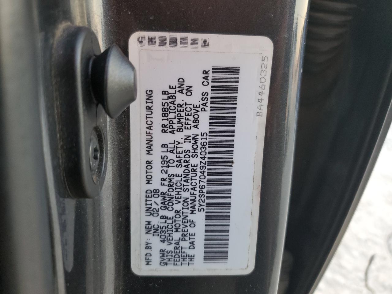 2009 Pontiac Vibe VIN: 5Y2SP67049Z403615 Lot: 87112685