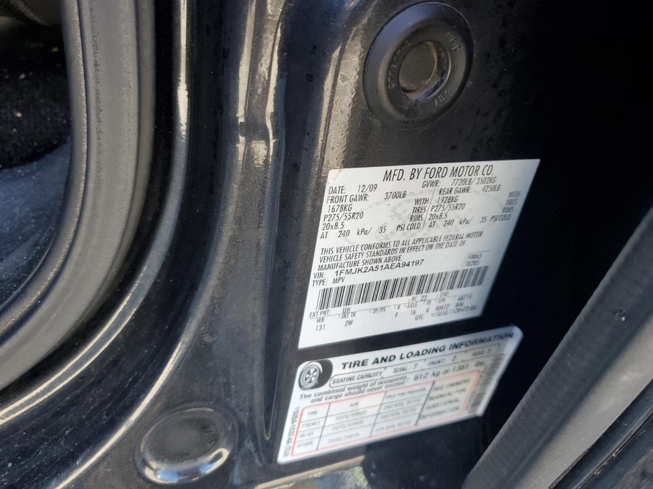 2010 Ford Expedition El Limited VIN: 1FMJK2A51AEA94197 Lot: 90499965