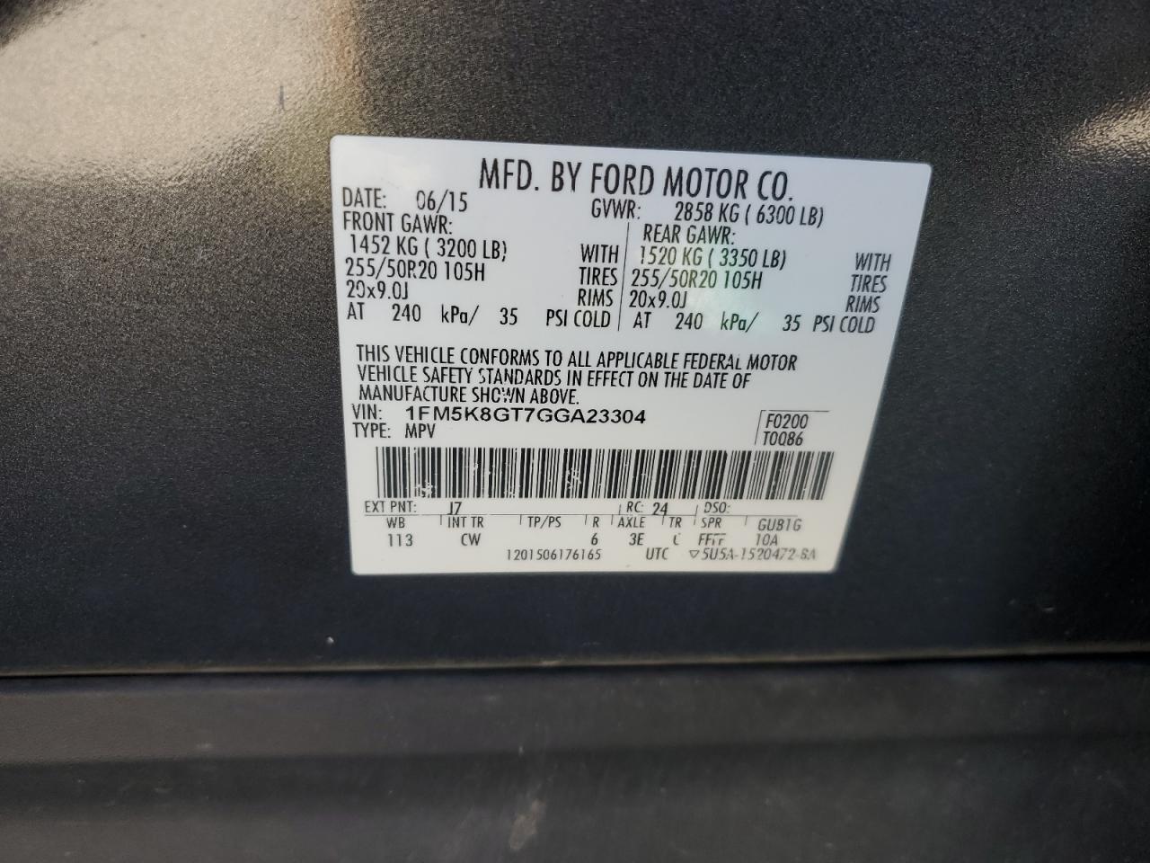 2016 Ford Explorer Sport VIN: 1FM5K8GT7GGA23304 Lot: 85856495