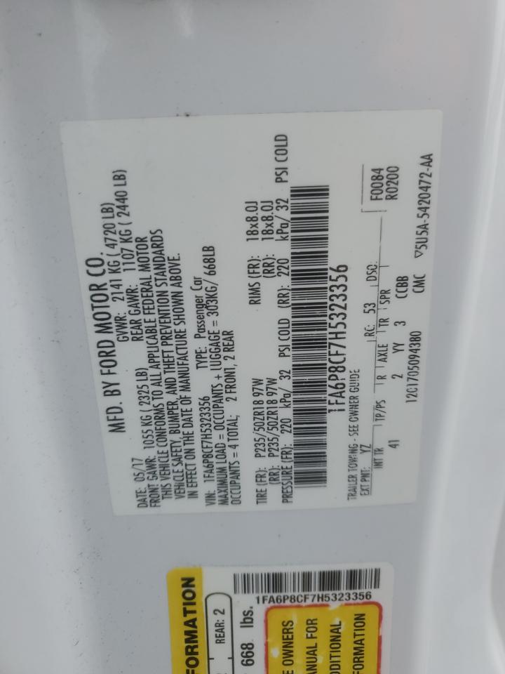 2017 Ford Mustang Gt VIN: 1FA6P8CF7H5323356 Lot: 85563675