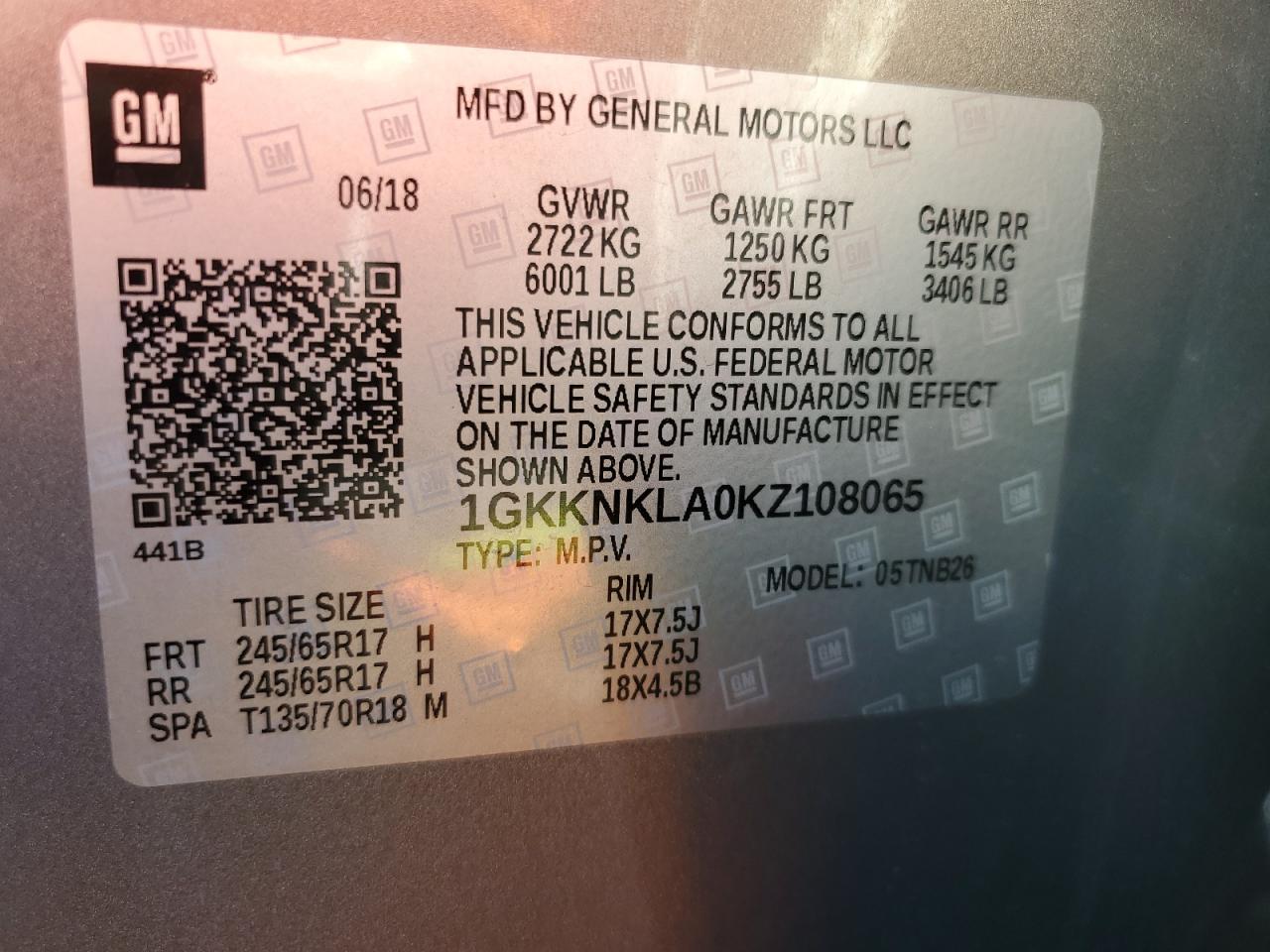 2019 GMC Acadia Sle VIN: 1GKKNKLA0KZ108065 Lot: 82396235