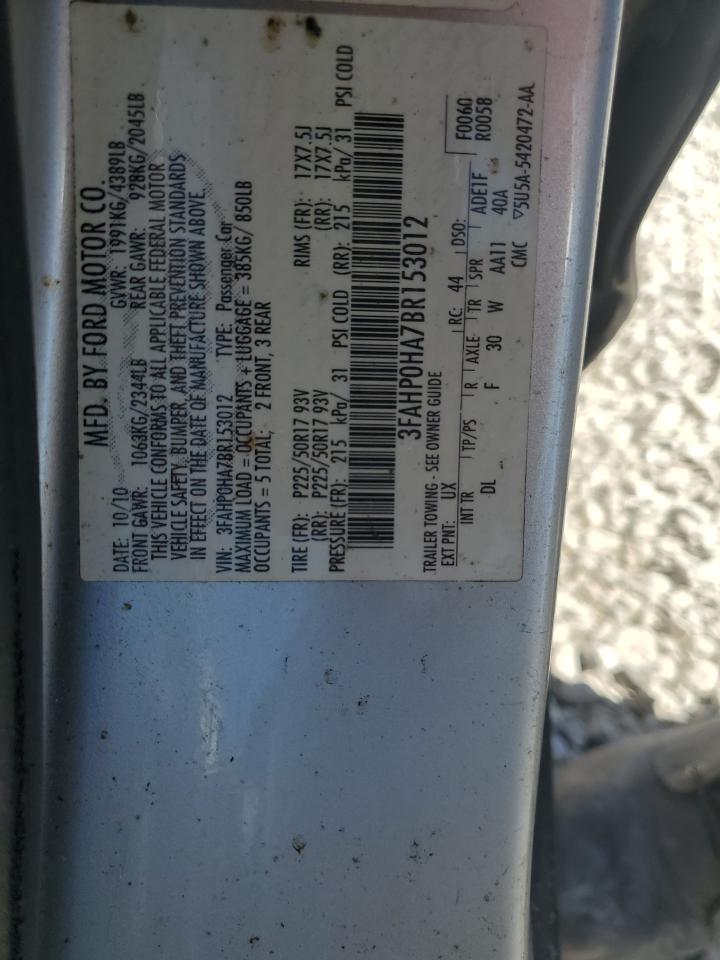 2011 Ford Fusion Se VIN: 3FAHP0HA7BR153012 Lot: 82454735