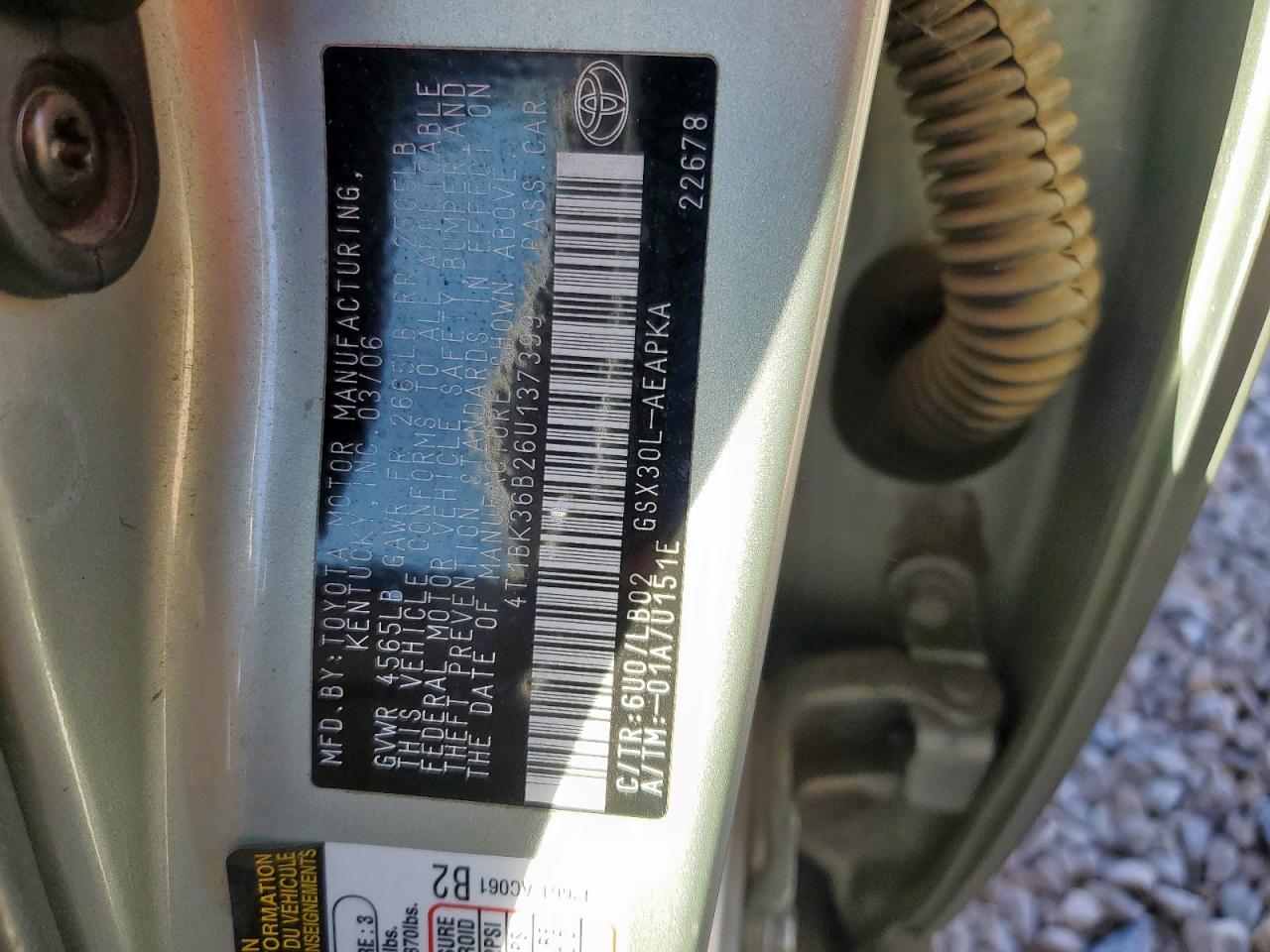 2006 Toyota Avalon Xl VIN: 4T1BK36B26U137399 Lot: 90938095