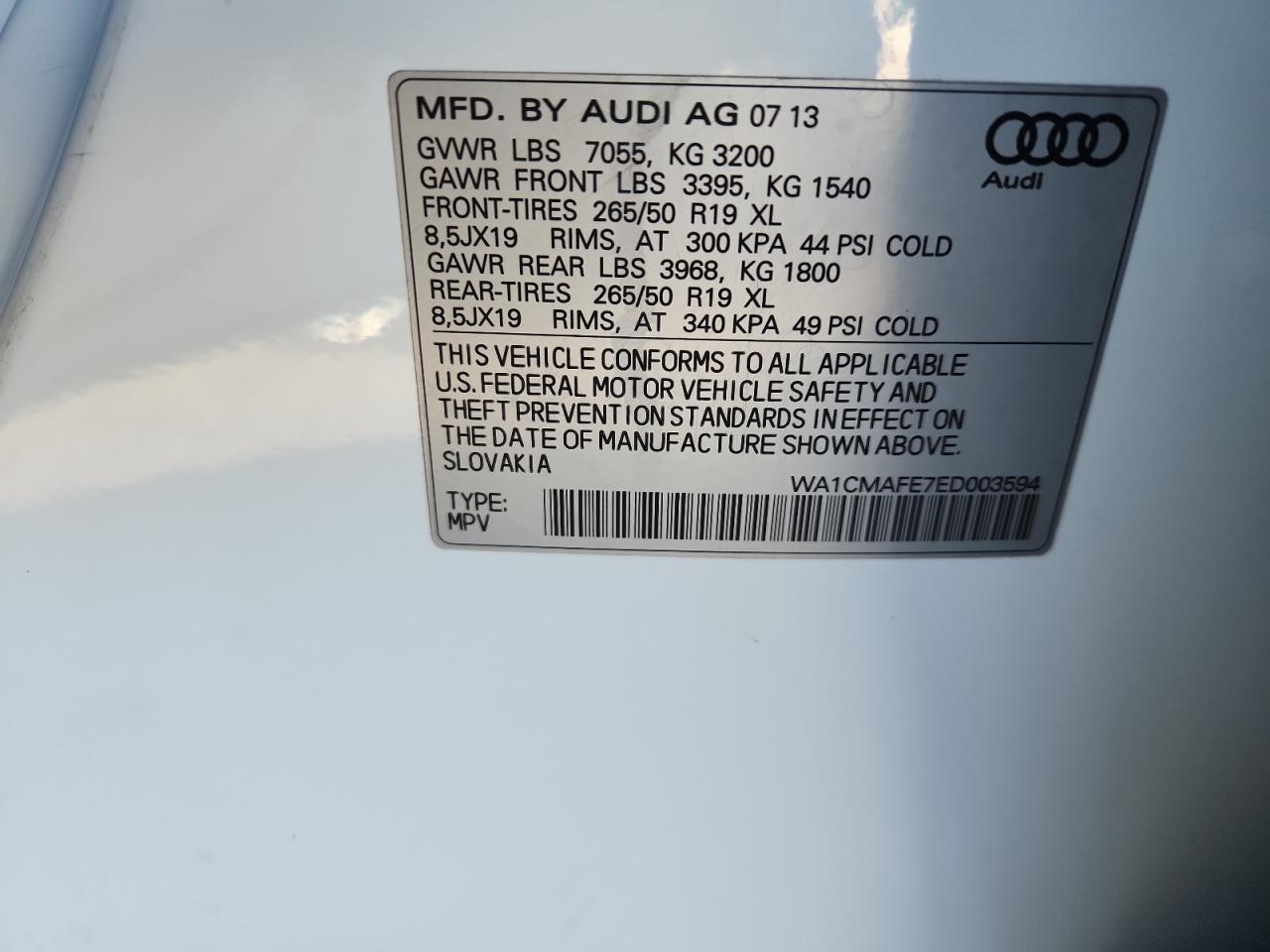 2014 Audi Q7 Premium VIN: WA1CMAFE7ED003594 Lot: 85383095